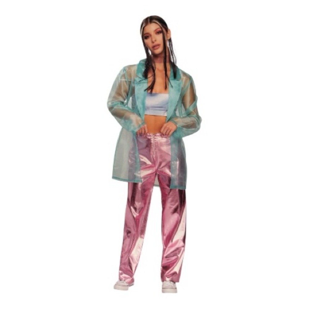 Modern Hero Futuristic Trench Coat Sheer Teal Jacket Costume  S/M 4-8